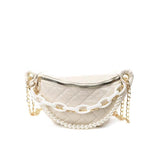 Women Waist Bag Casual Metal Chain Chest Bags Pu Leather Fanny Luxury Branded Shoulder Ladies Purse Mart Lion off white  