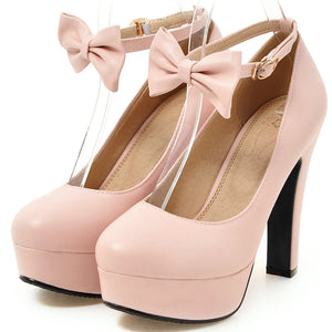 Comfy Elegant Women Shoes Bow Ankle Strap Ultra Mary Jane High Heeled Pumps MartLion pink 1 37 