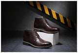 Men's Short Boot Lace-up Crocodile Grain Leather Ankle Martin Casual Shoes High Top Flats Mart Lion   