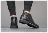 Men's Short Boot Lace-up Crocodile Grain Leather Ankle Martin Casual Shoes High Top Flats Mart Lion   