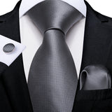 Gray Striped Paisley Silk Ties For Men's Wedding Accessories 8cm Neck Tie Pocket Square Cufflinks Gift MartLion SJT-0311  