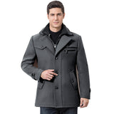 Winter Men's Casual Wool Trench Coat Medium Solid Thicken Slim Windbreaker Overcoat Jacket Mart Lion Gray M 