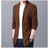 Cardigan Men's Sweaters Spring Autumn Casual Cardigan Jacket Solid Color Long Windbreaker Single Button Coats Mart Lion   