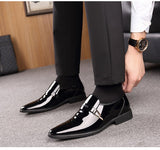 Men's Dress PU Leather Shoes Slip On Moccasin Glitter Formal Shoes Pointed Toe Mart Lion   