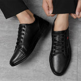 Genuine Leather Shoes Men's Luxury Sneakers Casual Driving Lace Up Footwear Mart Lion Black 37 
