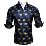 Barry Wang Gold Rose Paisley Silk Shirt Men's Long Sleeve Casual Flower Shirts Designer Fit Dress MartLion   