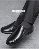 Men's Dress Shoes Genuine Leather Breathable Middle Aged Round Toe Wedding Footwear Flat Mart Lion   