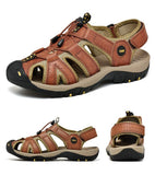 Men's Sandals Summer Leather Beach Rome Gladiator Casual Shoes Outdoor Mart Lion   