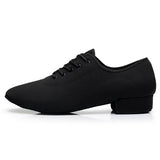 Men's Modern Dance Shoes Boys Canvas Latin Tango Ballroom Shoes Rubber Soft Sole Low Heels Dancing Black MartLion Black Rubber Sole 38 