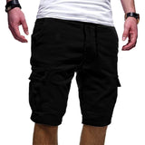 Men's Cargo Shorts Summer Bermuda Military Style Straight Work Pocket Lace Up Short Trousers Casual Mart Lion Black M (50-55KG) China