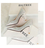 Crystal Pumps Women Shoes 8.5cm High Heels Wedding Bride Blingbling White Silk Stiletto Ladies Office Party