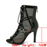 Women Dance Sandals High Heels Open Toe Zipper Black Air Mesh Comfort Dancing Shoes Ladies Mart Lion Black-10cm 34 