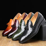Men's Cusual Loafers Wedding Party Shoes Tassels Vintage Carved Brogue Crocodile Grain Leather Flats Mart Lion   