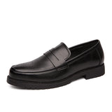 Retro Men's Dress Shoes Brogue Style Party Leather Formal Wedding Flats Leather Oxfords Slip on Loafers MartLion Black 11 