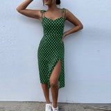 Dresses Sundress Summer Women Causal Polka Dot Sleeveless  Pleated elastic waist MartLion   