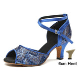 Dance Shoes For Girls Women Ladies Ballroom Latin Modern Tango Jazz Glitter Heels Practice Salsa MartLion Blue 6CM 43 CHINA