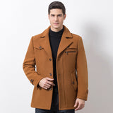 Winter Men's Casual Wool Trench Coat Medium Solid Thicken Slim Windbreaker Overcoat Jacket Mart Lion Camel M 