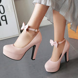 Comfy Elegant Women Shoes Bow Ankle Strap Ultra Mary Jane High Heeled Pumps MartLion   