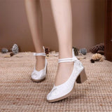 Jacquard Cotton Embroidered Women Chunky Heels 6cm Ladies Casual Comfort Old Beijing Pumps Retro Shoes MartLion WHITE 5 