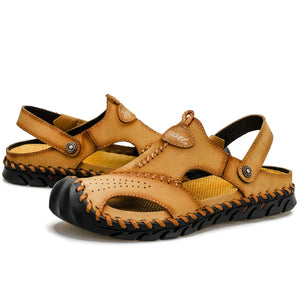 Summer Genuine Leather Men's Sandals Leisure Soft Breathable Crocks Designer Shoes Beach Shoes Classic MartLion Khaki 8.5 