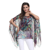 Women Blouses Print Chiffon Blouse Shirt Batwing Sleeve Casual MartLion