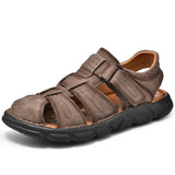 Summer Genuine Leather Men's Sandals Lightweight Men's Outdoor Beach Casual Shoes Sneakers MartLion Khaki 6.5 
