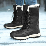 Winter Women Men's Boots Military Brown Windproof Combat Army Outdoor Waterproof Leather Knee Keep Warm Mart Lion Black 36 