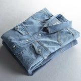 Denim Summer Cotton Shirts for Men Jeans Long Sleeve Shirt  Clothes Chemise Homme MartLion   