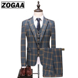 Plaid Designs Lapel Men's Suit Tailor Made Groom Tuxedos Wedding 3 Piece Suits Blazer (Jacket+Pants+Vest) Mart Lion   