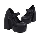 Black White Mary Janes Super Thick High Heels Platforms Pumps For Women Spring Summer Shallow Party Chunky Dance Shoes Ladies MartLion   