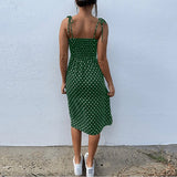 Dresses Sundress Summer Women Causal Polka Dot Sleeveless  Pleated elastic waist MartLion   