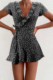 Summer Women’s  Dress Sweet Elegant Floral Ruffles V-neck Bandage Short Dress MartLion   