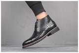 Men's Short Boot Lace-up Crocodile Grain Leather Ankle Martin Casual Shoes High Top Flats Mart Lion   