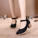 Jacquard Cotton Embroidered Women Chunky Heels 6cm Ladies Casual Comfort Old Beijing Pumps Retro Shoes MartLion Black 6.5 