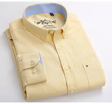 Men's Long Sleeve Solid Oxford Shirt Single Patch Pocket Simple Design Casual Standard-fit Button-down Collar Shirts Mart Lion   