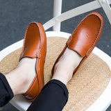 Fotwear Cow Leather Men's Loafers Orange Lazy Shoes Breathable Slip On Half Slippers Softable Driving Moccasins Mart Lion   