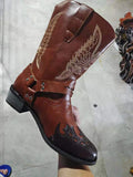 Knee High Boots Autumn Winter Men's Retro Carved Western Cowboy Deep V-mouth Cover Foot High Tube Mart Lion   
