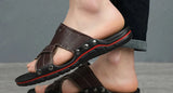 Leather Slides Slippers Men's Summer Casual Slip On Shoes Flat MartLion   