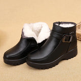 Winter Women Leather Ankle Boots Female Thick Plush Warm Snow Boots Mother Waterproof Booties MartLion   