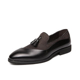 Men's Leather Tassel Loafers Pointed Toe British Style Vintage Carving Wingtips Brogues Shoes Slip Flats MartLion Black 9-58 6.5 