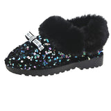 Women Winter Warm Boots Antiskid Outsole Lady Snow Shiny Brand Style Easy Wear Hairy Ankle Mart Lion 8-Black 4.5 