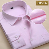 Men's Dress Shirts Long Sleeve Slim Fit Solid Striped Formal White Shirt Social Clothing MartLion 8868-6 38 