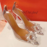 Luxury Rhinestones Patent leather Women Pumps Cup heeled Office Lady Shoes Spring Summer High heels Dress MartLion Transparent 41 