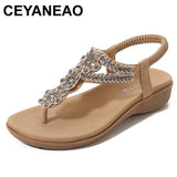 Summer Retro Sandals Women Rhinestone Beads Resort Beach Beach Wedge Shoes MartLion   