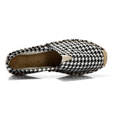 Black Houndstooth Shoes Men's Breathable Linen Casual Loafers Canvas Summer Leisure Flat Fisherman Driving Moccasin Mart Lion   