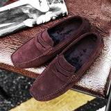 Winter Men's Shoes Suede Leather Loafers Warm Casual Cotton MartLion Chocolate 9.5 