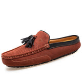 Summer Tassel Half Shoes Men's Lazy Suede Leather Slippers Loafers Green MartLion Red 11 