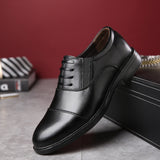Faux Leather Shoes Men's Breathable Rubber Formal Dress Office Wedding Flats Footwear Mocassin Homme Mart Lion Slip-on Black Lining 5.5 