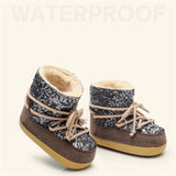 Children Snow Boots Real Fur Winter Warm Plush Boys Sequins Shoes No-Slip Girls Sneakers Kids Ankle Mart Lion   