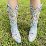 Mixed Color Knee-high Great Women Shoes Embroider Western Boots MartLion   